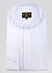 Mens Long Sleeve Standard Cuff Tab Collar Clergy Shirt (White)