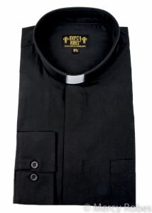 Mens Long Sleeve Standard Cuff Tab Collar Clergy Shirt (Black)