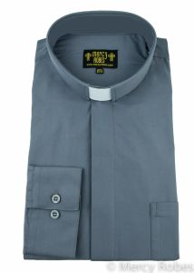 Mens Long Sleeve Standard Cuff Tab Collar Clergy Shirt (Dark Grey)