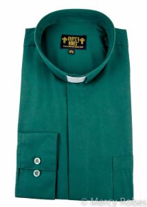 Mens Long Sleeve Standard Cuff Tab Collar Clergy Shirt (Green)