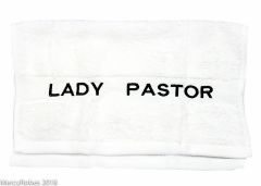 PREACHING HAND TOWEL LADY PASTOR (WHITE/BLACK)