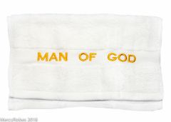 PREACHING HAND TOWEL MAN OF GOD  (WHITE/GOLD)