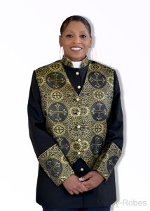 Womens Clergy Jacket LC004 (Black/Black-Gold Vest)