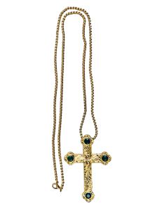 Pectoral Cross With Chain Style Sbats013 G-G (Emerald Green Stones)