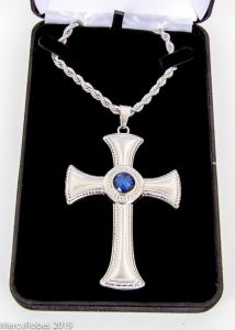 PECTORAL CROSS WITH CHAIN STYLE SBATS002 S-ROYAL (ROYAL BLUE STONE)