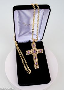 PECTORAL CROSS WITH CHAIN STYLE BEN02 (G PURPLE)  3.5" W x 2.5" H