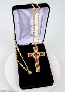 PECTORAL CROSS WITH CHAIN STYLE BEN02 (G RED)  3.5" W x 2.5" H