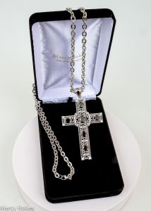 PECTORAL CROSS WITH CHAIN STYLE BEN02 (S BLACK)  3.5" W x 2.5" H