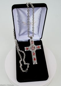 PECTORAL CROSS WITH CHAIN STYLE BEN02 (S RED)  3.5" W x 2.5" H