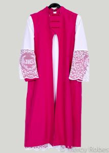 CONTEMPORARY STYLE FUCHSIA CHIMERE WITH IHS LACE LONG SURPLICE STYLE 041516