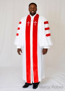PULPIT ROBE STYLE 450 White / Red (with Doctoral Bars)