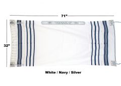 PRAYER SHAWL (WHITE/NAVY/SILVER) 71" x 32"