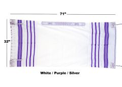 Prayer Shawl (White/Purple/Silver) 71"X 32"
