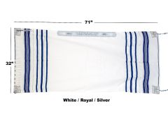 PRAYER SHAWL (WHITE/ROYAL/SILVER) 71"X 32"
