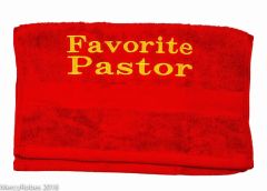 Preaching Hand Towel Favorite Pastor (Red/Gold)