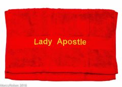 PREACHING HAND TOWEL LADY APOSTLE (RED/GOLD)