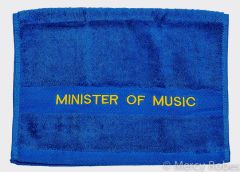 PREACHING HAND TOWEL MINISTER OF MUSIC (ROYAL/GOLD)