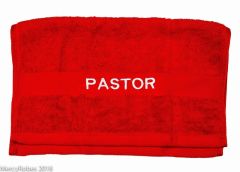 PREACHING HAND TOWEL PASTOR (RED/WHITE)