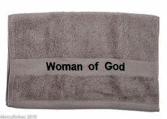 PREACHING HAND TOWEL WOMAN OF GOD (GREY/BLACK)