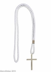 Premium White Clergy Cord With Stainless Steel Cross