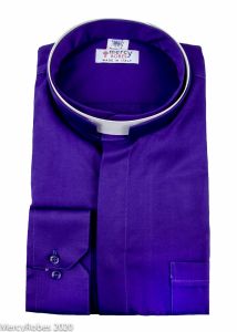 Mens Long Sleeve Premium Tonsure Collar Clergy Shirt (Roman Purple) Imported Italian