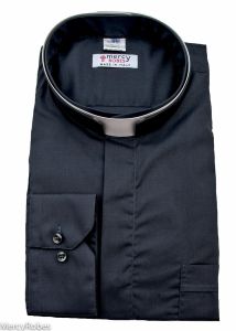 Mens Long Sleeve Premium Tonsure Collar Clergy Shirt (Dark Gray) Imported Italian