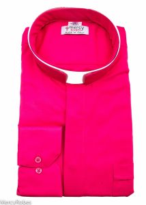 Mens Long Sleeve Premium Tonsure Collar Clergy Shirt (Fuchsia) Imported Italian