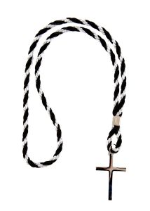 PREMIUM TWO TONE BLACK/SILVER CLERGY CORD WITH CROSS