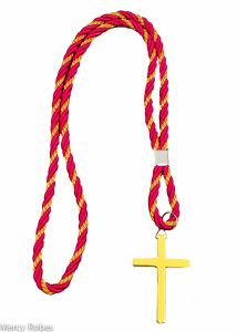 Premium Two Tone Fuchsia/Gold Clergy Cord With Stainless Steel Gold Color Plated Cross