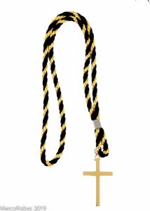 PREMIUM TWO TONE BLACK/GOLD CLERGY CORD WITH GOLD COLOR PLATED CROSS