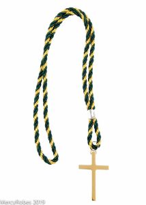 PREMIUM TWO TONE GREEN/GOLD CLERGY CORD WITH GOLD COLOR PLATED CROSS