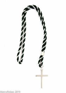 Premium Two Tone Green/Silver Clergy Cord With Silver Cross