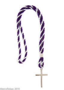 Premium Two Tone Purple/Silver Clergy Cord With Stainless Steel Cross