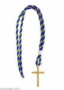 Premium Two Tone Royal Blue/Gold Clergy Cord With Gold Color Plated Cross