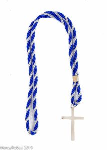 PREMIUM TWO TONE ROYAL BLUE/SILVER CLERGY CORD WITH STAINLESS STEEL CROSS