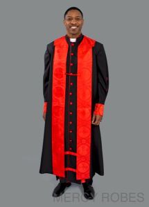 Mens Clergy Robe Style Exd185 Exclusive (Black/Red Liturgical) With Chimere