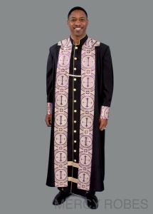 MENS CLERGY ROBE STYLE EXD185 EXCLUSIVE (BLACK/PURPLE GOLD) WITH CHIMERE