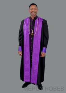 MENS CLERGY ROBE STYLE EXD185 EXCLUSIVE (BLACK/PURPLE LITURGICAL) WITH CHIMERE