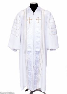 PULPIT ROBE STYLE PPR-091720 WHITE/GOLD (WITH DOCTORAL BARS)