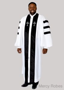 PULPIT ROBE STYLE 801 ( White/Black with Doctoral Bars)