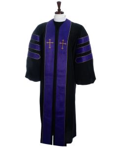 Pulpit Robe Style PPR 303 Black/Purple (With Doctoral Bars)