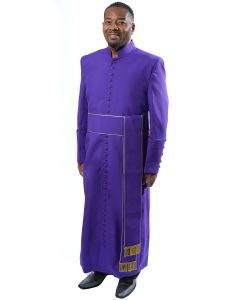 33 Button Clergy Cassock Robe (Purple) With Gold Cross Band Cincture