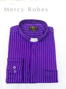 Mens Pin Stripe Clergy Tab Collar Shirt (Purple/White)