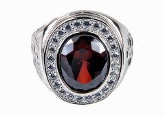 MENS BISHOP/APOSTLE CLERGY RING STYLE RNZ0488 (SILVER/RED)