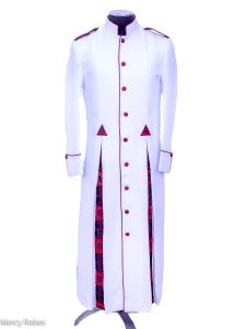 QUICK SHIP CLERGY ROBE STYLE LCR165 2 PLEATS (WHITE/BLACK-RED LT)