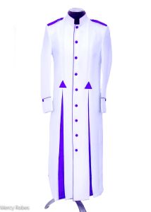 QUICK SHIP CLERGY ROBE STYLE LCR165 2 PLEATS (WHITE/PURPLE LT)