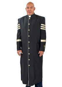 QUICK SHIP MENS CLERGY ROBE STYLE BJN125 WITH BARS (BLACK/GOLD)