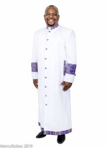 New Arrival Mens Clergy Robe Style Rs011 (White/Purple-Gold Emb Lt)