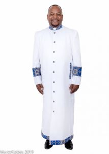 NEW ARRIVAL MENS CLERGY ROBE STYLE RS011 (WHITE/ROYAL-GOLD EMB LT)