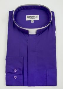 Mens Long Sleeve Tonsure Collar Clergy Shirt (Roman Purple)